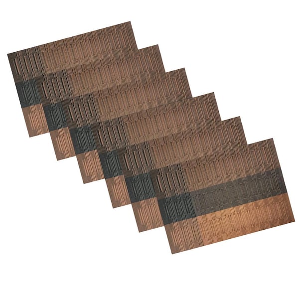 Kraftware EveryTable 18 in. x 12 in. Coffee & Black Bamboo PVC Placemat (Set of 6)