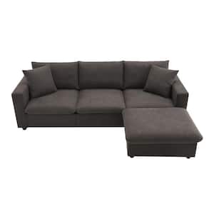 100.4 in. W 2-piece L Shaped Polyester Modern Sectional Sofa in Dark Brown with 2 Pillows and Ottoman
