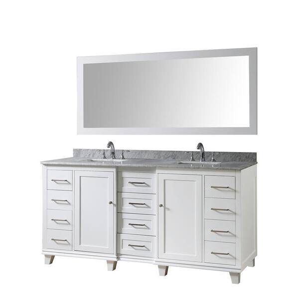 Direct vanity sink Ultimate Classic 72 in. Vanity in White with Carrara White Marble Vanity Top with White Basins and Mirror