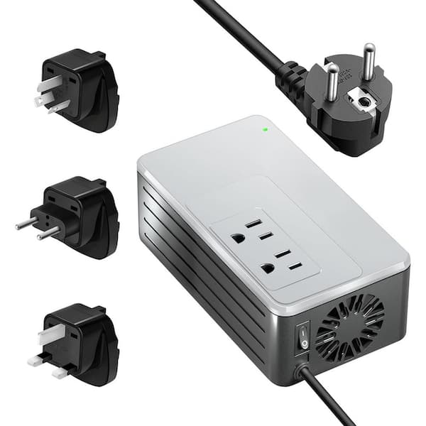 Lukyamzn 1200-Watt Universal Travel Adapter Voltage Converter 220-Volt to 110-Volt with 2-Outlets and 3-Different Plugs in Gray