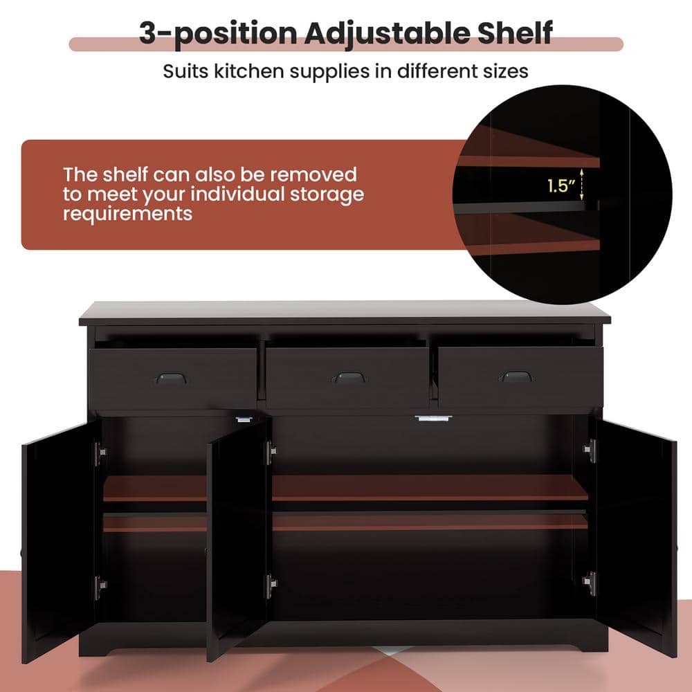 Brown MDF and Particleboard Sideboard Buffet Cabinet with 3 Drawers