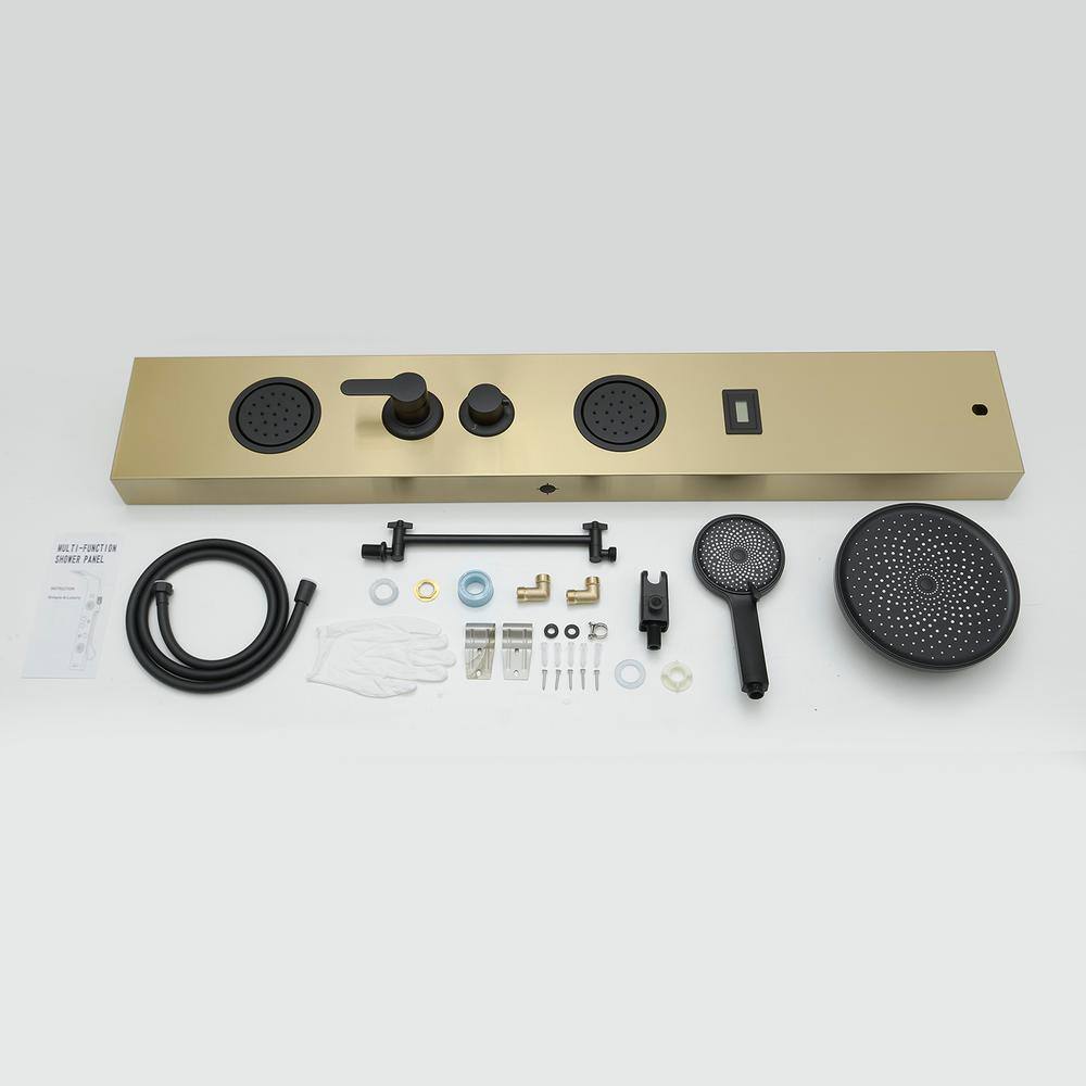 Gold and Black Stainless Steel Shower Panel System with Rainfall Shower Head