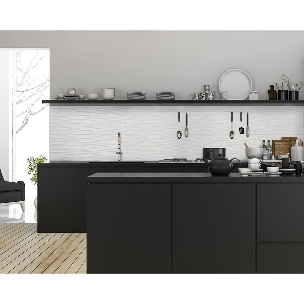 Textured White PVC Abstract Backsplash Panels, 18.5" x 24.3"