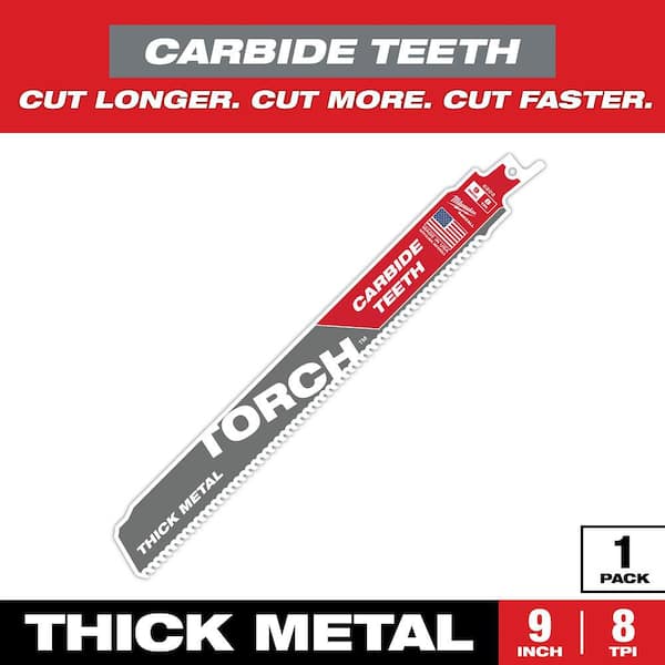 Milwaukee 9 in. 8 TPI Torch Carbide Teeth Metal Cutting SAWZALL Reciprocating Saw Blade (1-Pack)