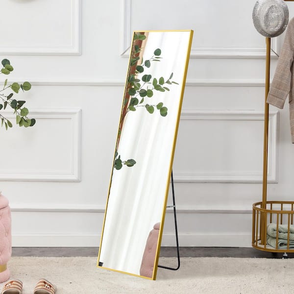 Unbranded Full Body Mirror Gold 15.7 in W x 59 in. H Metal Rectangle Metal Framed Mirror