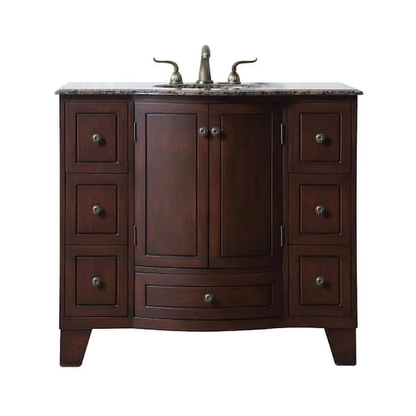 stufurhome Alandra 40 in. W x 22 in. D x 36 in. H Dark Cherry Single Sink Bathroom Vanity with Baltic Brown Granite Top