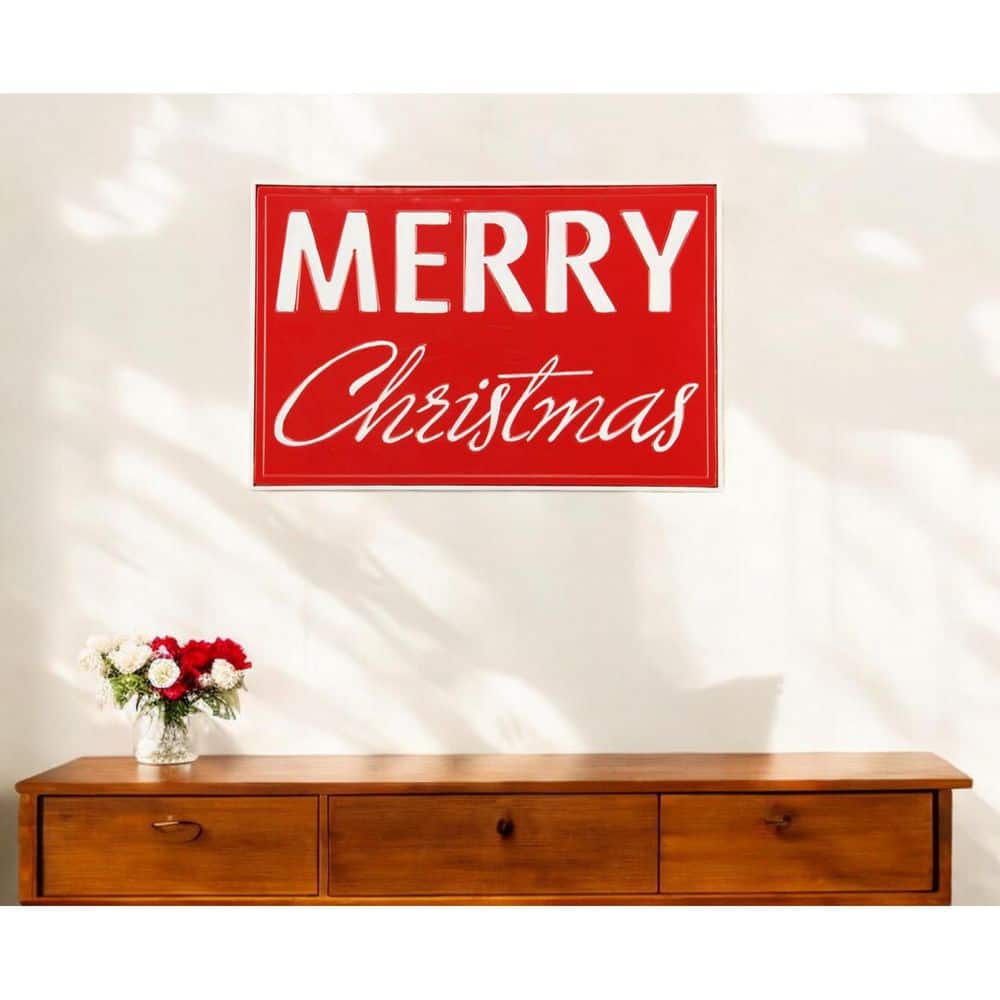 18.5 x 12.25 Red and White Handcrafted Metal Christmas Wall Art