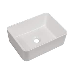 16 in. x 12 in. White Ceramic Rectangular Bathroom Vessel Sink