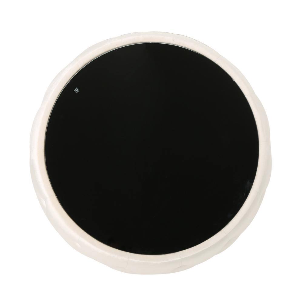 Elegant Round Beige Velvet & Glass Ottoman Coffee Table
