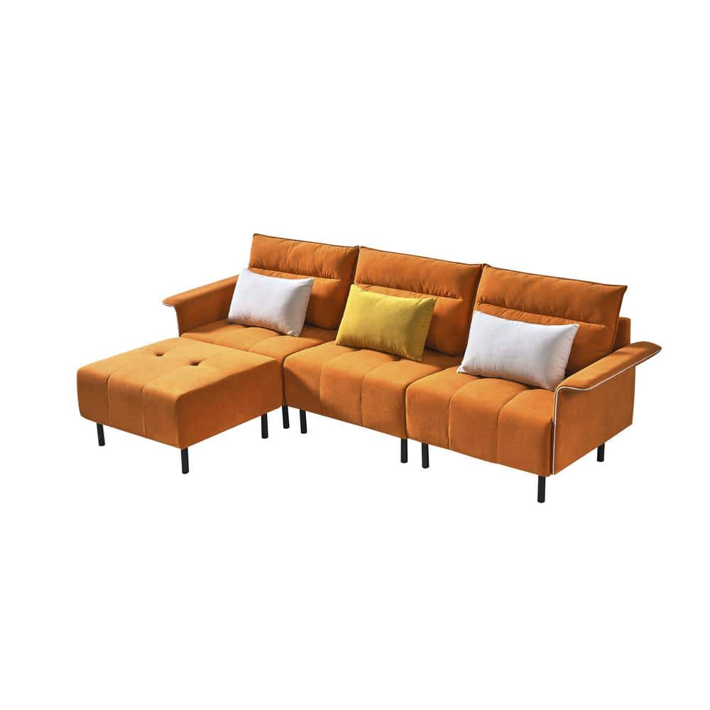 101.97 in. W Slope Arm Suede L Shaped MidCentury Tufted 4Seat Sofa