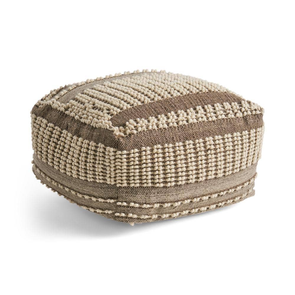 Noble House Chelan Brown and Ivory Square Ottoman Pouf
