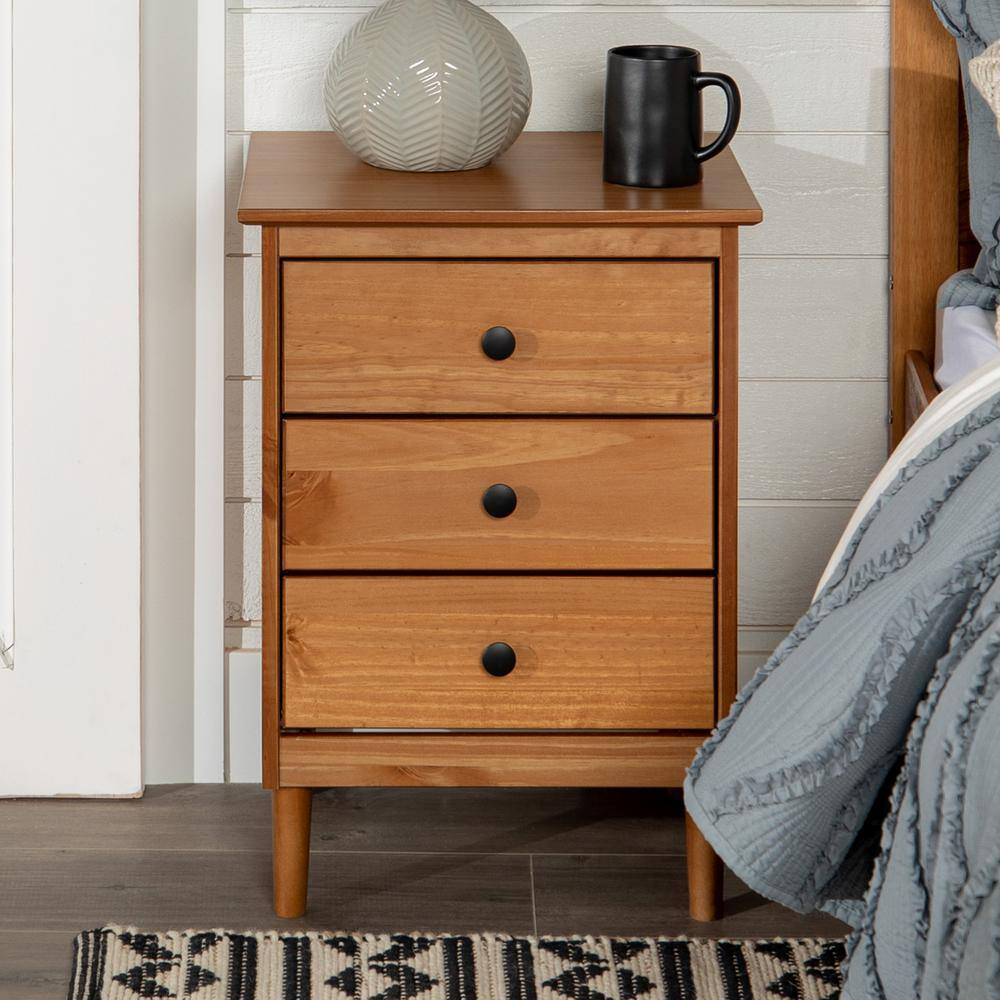 Classic Mid Century Modern 3-Drawer White Solid Wood Nightstand - thumbnail 2