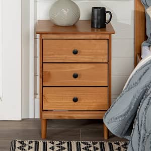 3-Drawer Classic Mid Century Modern Caramel Solid Wood Nightstand (15 in.)
