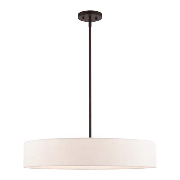 AVIANCE LIGHTING Ambridge 5-Light Bronze Pendant with Oatmeal Fabric Shade