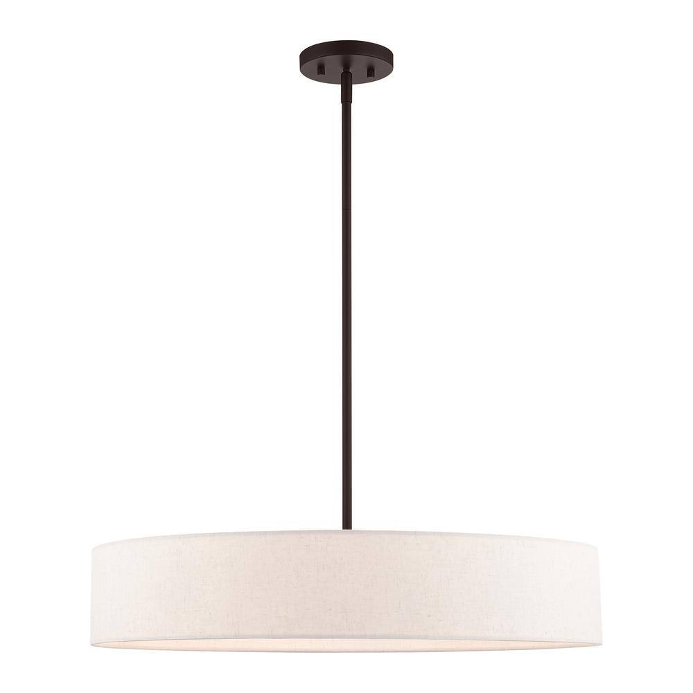 Venlo Bronze Drum Pendant with Oatmeal Fabric Shade - 5 Light