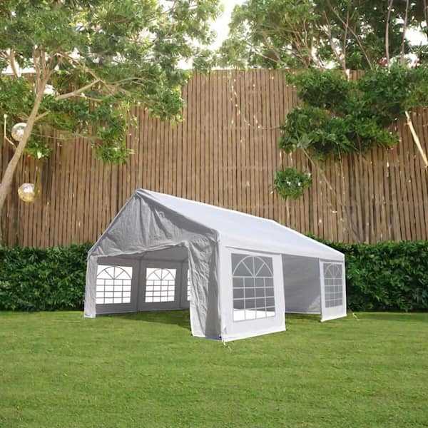 20 ft. x 20 ft. White Party Tent Heavy Duty Marquee Canopy Outdoor Wedding Events Shelter Tent with Storage Carry Bags