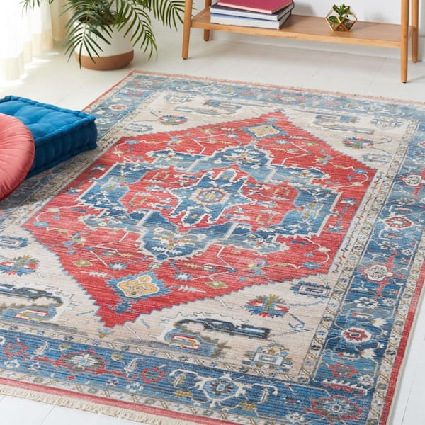 Vintage Persian 8 ft. x 10 ft. Red/Blue Medallion Floral Area Rug