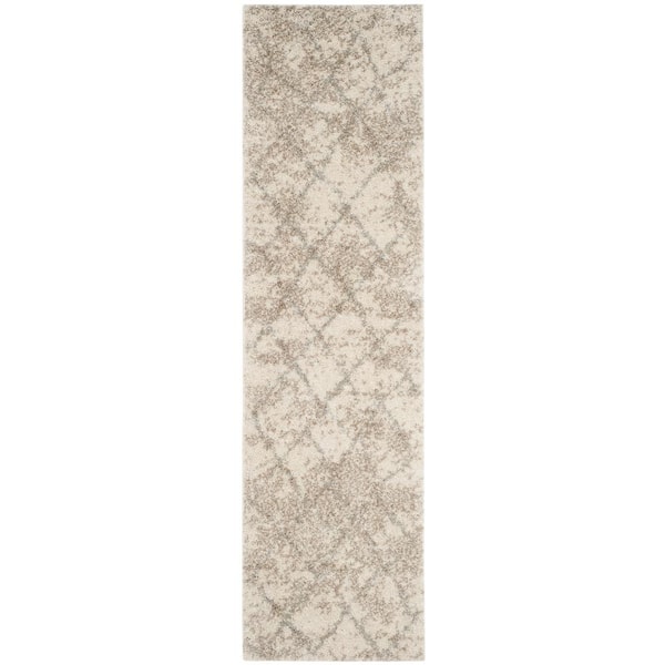 SAFAVIEH Berber Shag Cream/Light Gray 2 ft. x 8 ft. Geometric Runner Rug