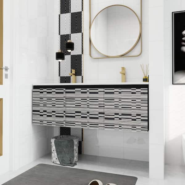 FAMYYT 48 in. W x 18.3 in. D x 17.3 in. H Modern Double Sinks Floating Bath Vanity in Black with White Ceramic Top