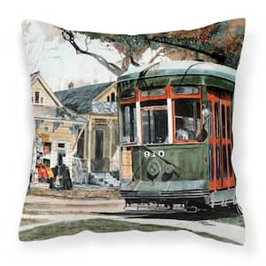 14 in. x 14 in. Multi-Color Lumbar Outdoor Throw Pillow New Orleans Streetcar Decorative Canvas Fabric Pillow