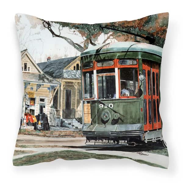 Caroline's Treasures 14 in. x 14 in. Multi-Color Lumbar Outdoor Throw Pillow New Orleans Streetcar Decorative Canvas Fabric Pillow