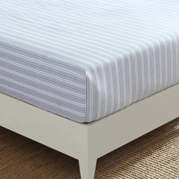Nautica Beaux Stripe 1-Piece Blue Cotton Full Fitted Sheet
