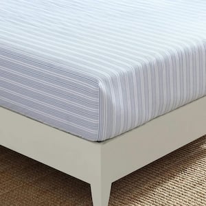 Beaux Stripe 1-Piece Blue Cotton King Fitted Sheet