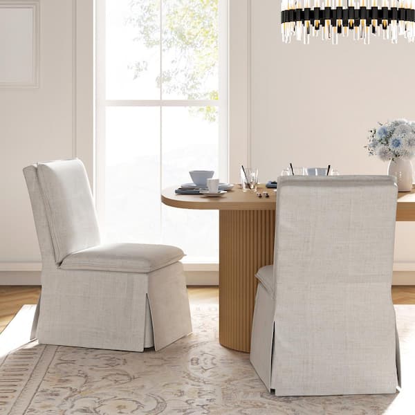JAYDEN CREATION Vivian Ivory 19 in. W Removable and Washable Slipcover Dining Chair With Hidden Storage Including 2-Chairs