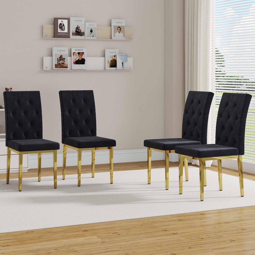 Modern Black Velvet Seat Dining Chairs Set of 4 for Kitchen, Living, Dining Room