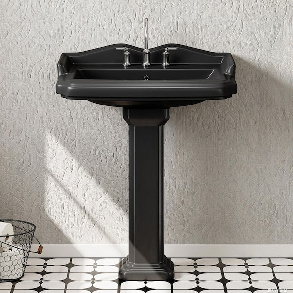 23 in. W x 19 in. D Black Vitreous China Rectangular Pedestal Bathroom Sink With 4 in. Centerset Faucet Holes