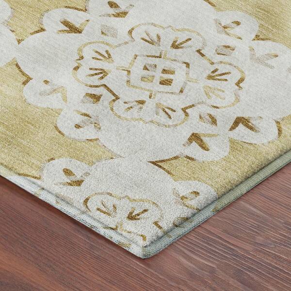 Mayfield Premium Machine Washable Abstract AMF2352 Wheat 5 ft. x 7 ft. 6 in. Area Rug