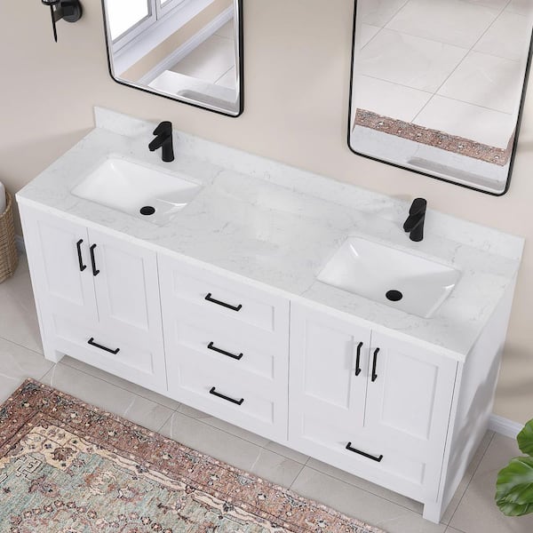 Zeafive Cala 60 in. W x 22 in. D Engineered Stone White