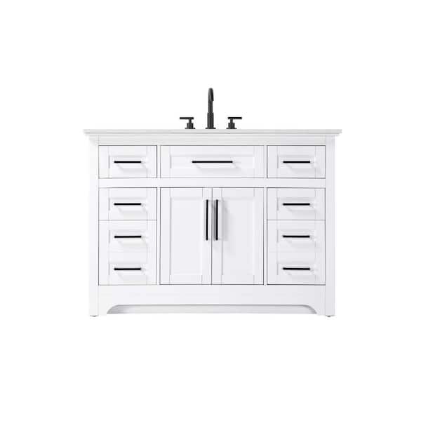 48 in. Single Sink Freestanding White Bath Vanity with Marble White Engineered Marble Top
