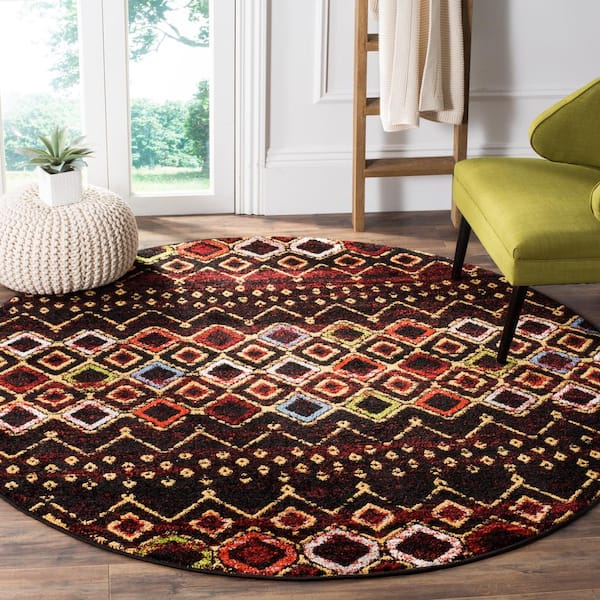 Amsterdam 10 ft. x 10 ft. Black/Multi Geometric Round Rug