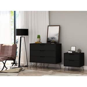 Intrepid 5-Drawer Black Mid-Century Modern Dresser and Nightstand (Set of 2)