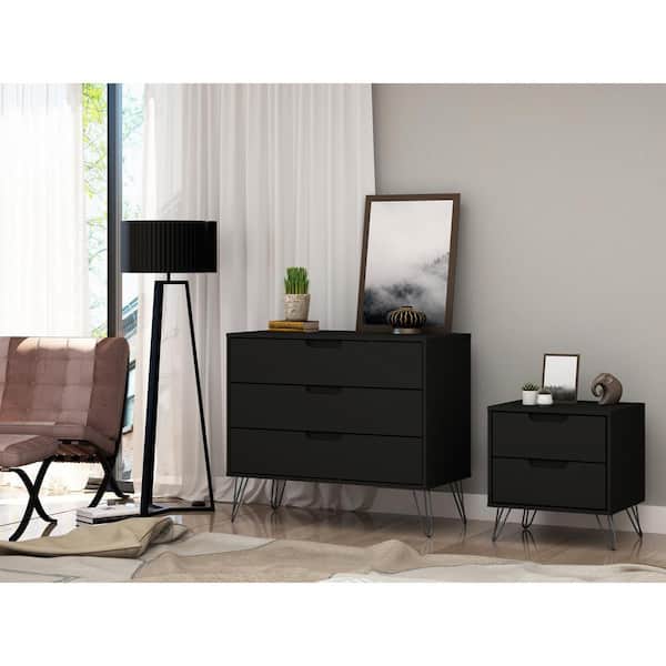 Luxor Intrepid 5-Drawer Black Mid-Century Modern Dresser and Nightstand (Set of 2)