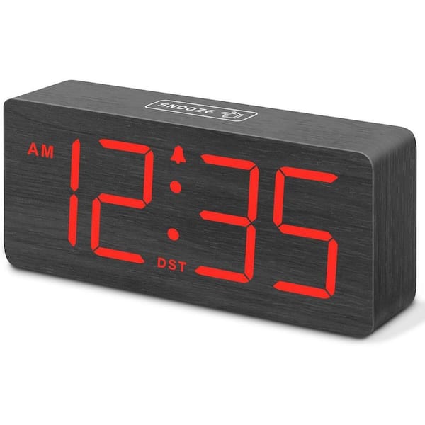Red Wooden Digital Alarm Table Clock for Bedroom(Adapter Powered