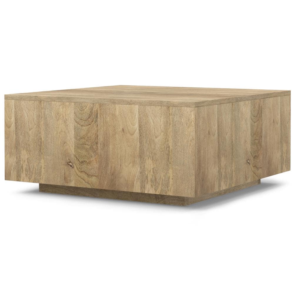 Natural Mango Wood Square Coffee Table with Streamlined Silhouette