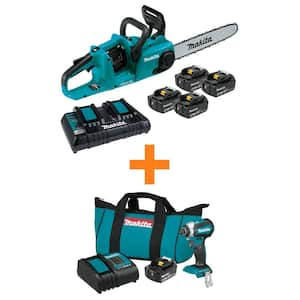 18V X2 (36V) LXT Battery Li-Ion BL Chain Saw Kit (4 Batteries 5.0Ah) w/ Bonus 18V LXT Impact Driver Kit (3.0Ah )