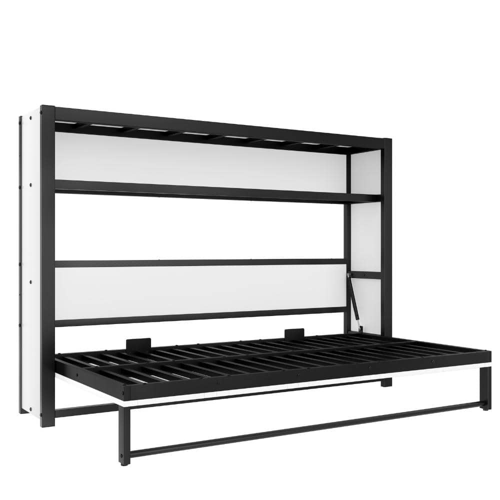 White Metal Frame Twin Platform Bed with Shelves and Foldable Space-Saving Design durable construction price history on PriceWatchPro