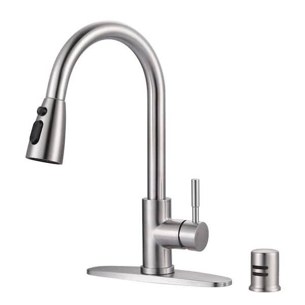 ARCORA Single Handle Pull Down Sprayer Kitchen Faucet Stainless Steel with Deck Plate and Air Gap Kit in Brushed Nickel