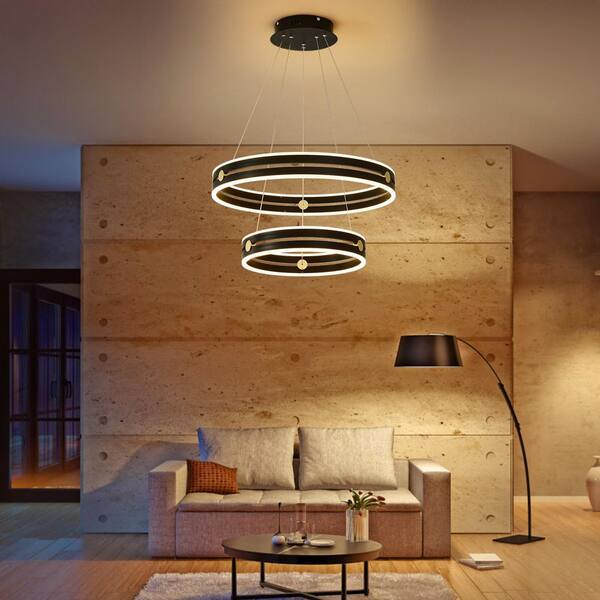 2 Square Rings Dimmable LED Tiered Chandelier