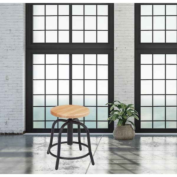 18 in. to 25 in. Height Wood Seat and Black Frame Adjustable Swivel Stool