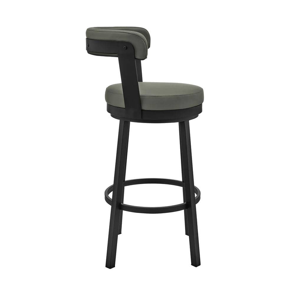 Kobe 30" Black Finish Swivel Bar Stool with Gray Faux Leather