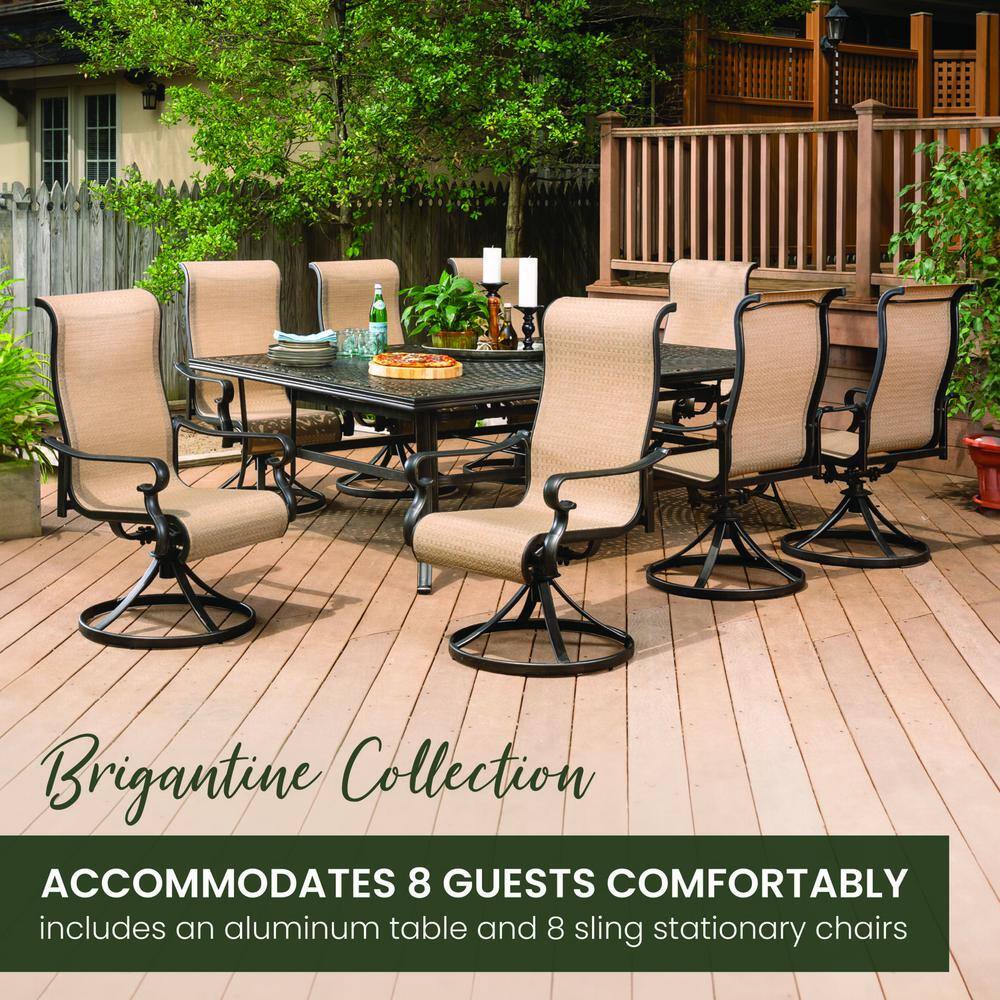 Coastal Cast Aluminum Outdoor Dining Set for 8 with Swivel Rockers
