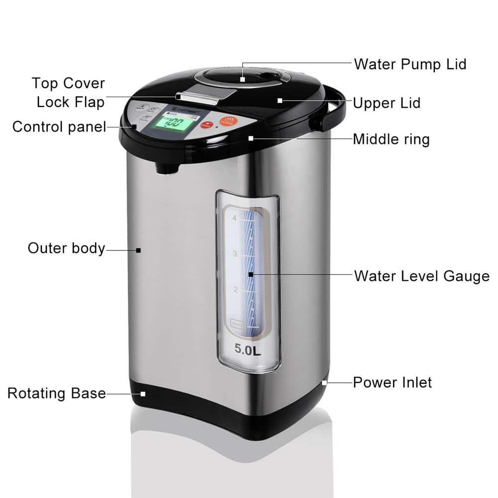 5-Liter Silver Stainless Steel Electric Hot Water Dispenser