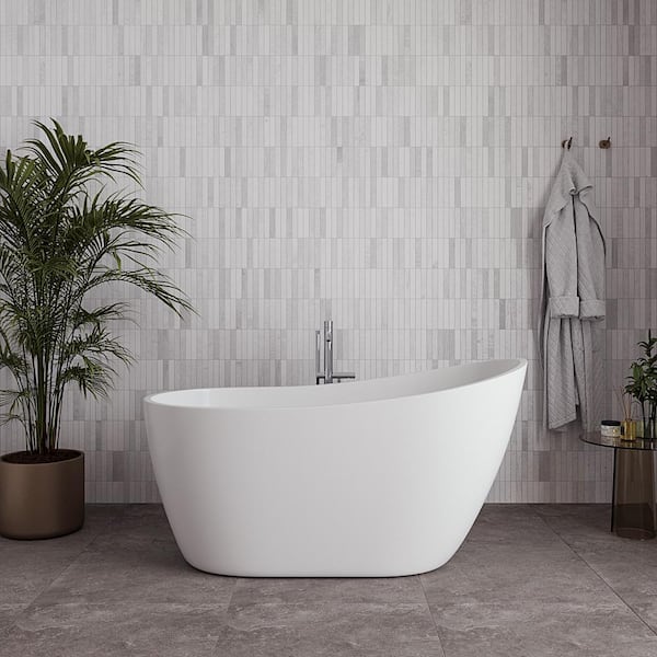Streamline 55 in. x 28 in. Acrylic Freestanding Soaking Bathtub in Glossy White with Glossy White Drain