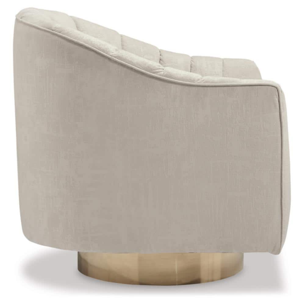 Beige Velvet Barrel Swivel Accent Chair