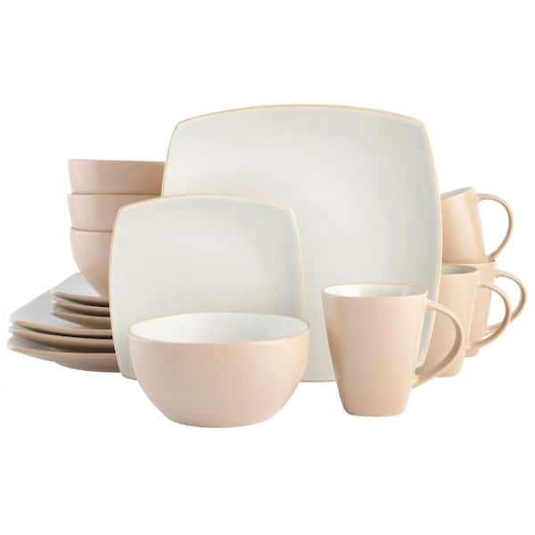 Gibson Home Soho Lounge 16-Piece Soft Square Stoneware Dinnerware Set in Sand Matte