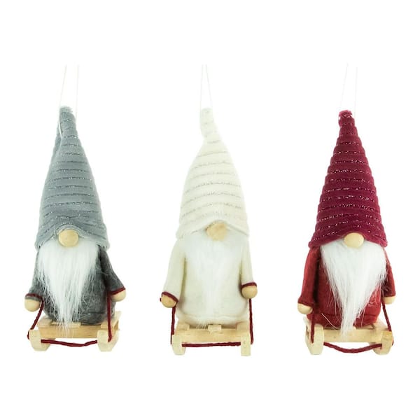 Plush Sledding Gnomes Christmas Figurine Ornaments-5.25"-Set of 3